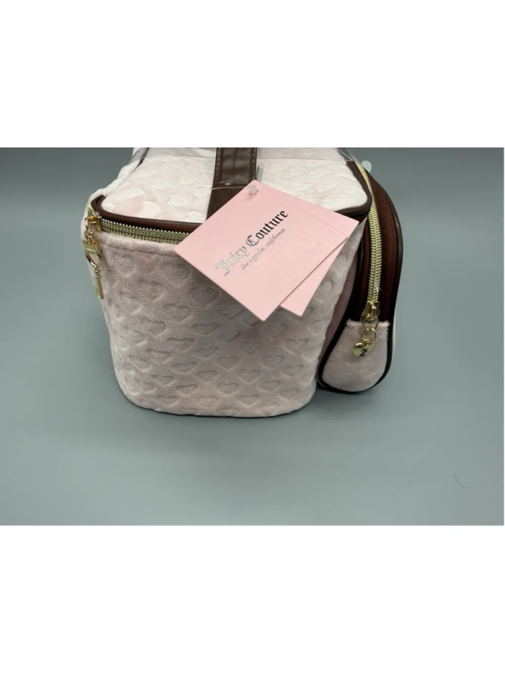 JUICY COUTURE Pink Brown Velour Heritage Cosmetic Makeup Bag Case Set Y2K NWT